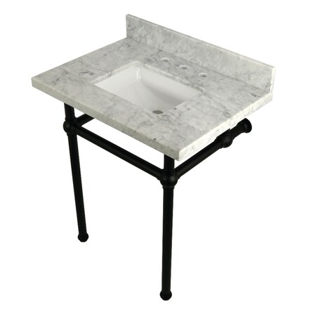 Kingston Brass 30X22 Carrara Marble Vanity Top W/Brass Feet Combo, Carrara Marble/Blk KVPB30MBSQ0